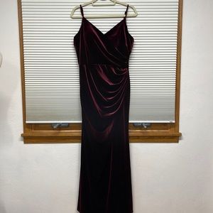 14 // Revelry Rory Burgundy Velvet Ruched Maxi Dress